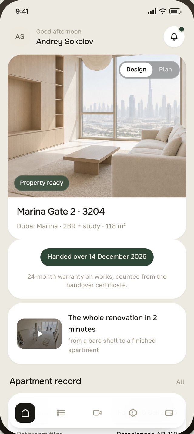 Property handed over, apartment record